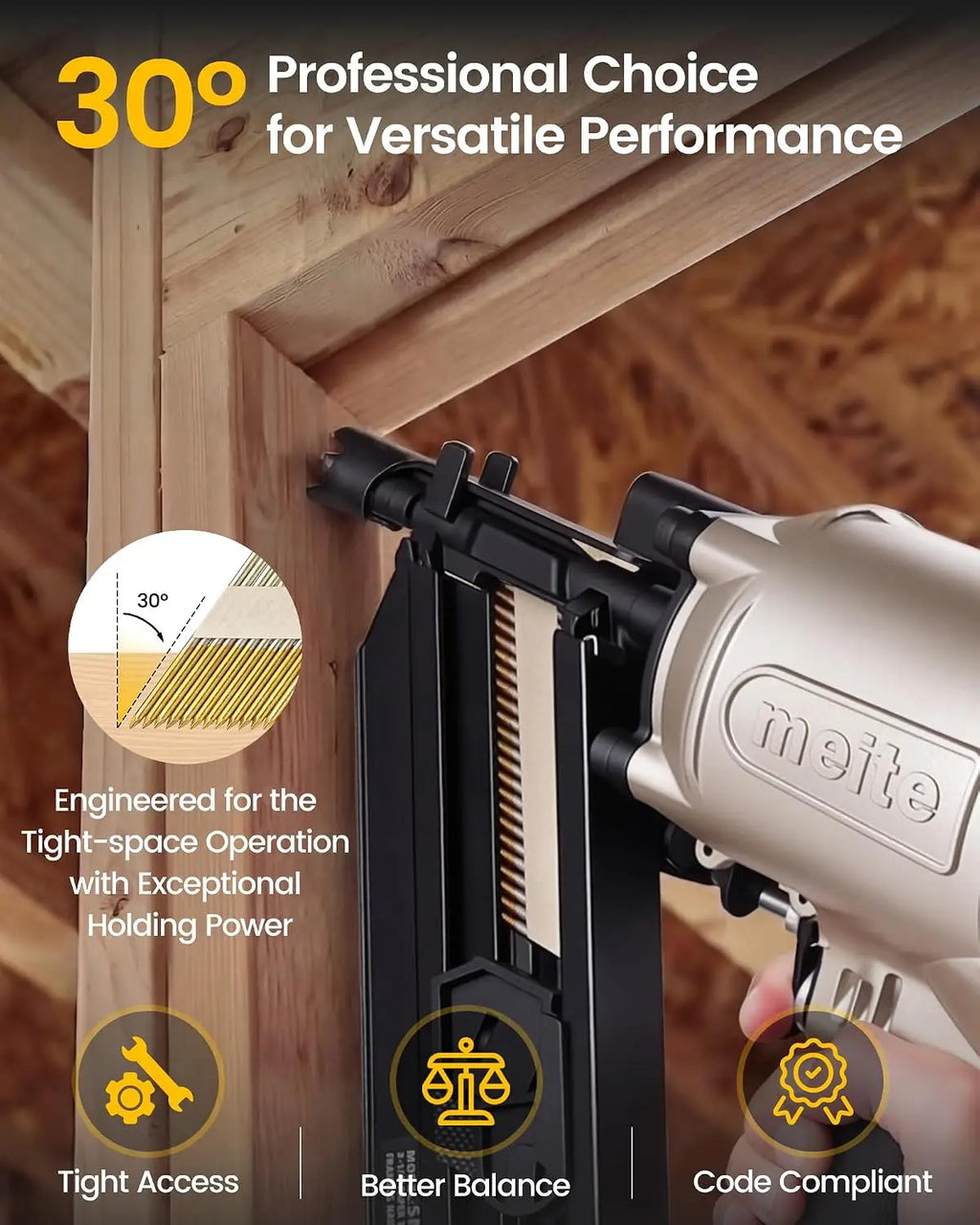 Meite 30 Degree Framing Nails 2-3/8 Inch Galvanized Paper Collated for Framing Nailer Gun, Offset Round Head Smooth Shank for Decking