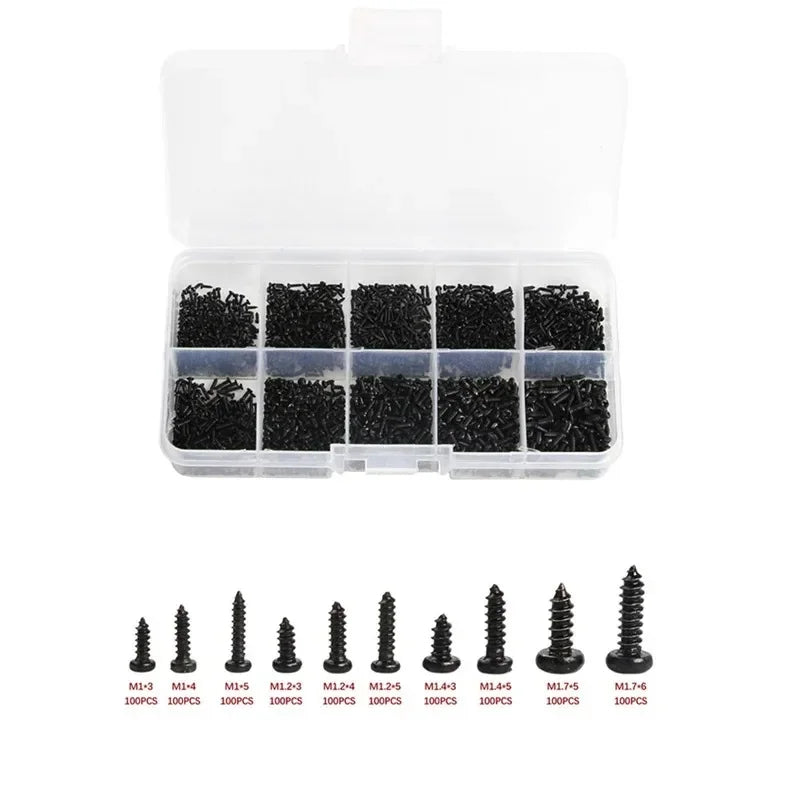 1000pcs Self Tapping Screws PA M1 M2 M1.4 M1.7 Small Phillips Pan Head Laptop Screws computer screw Black