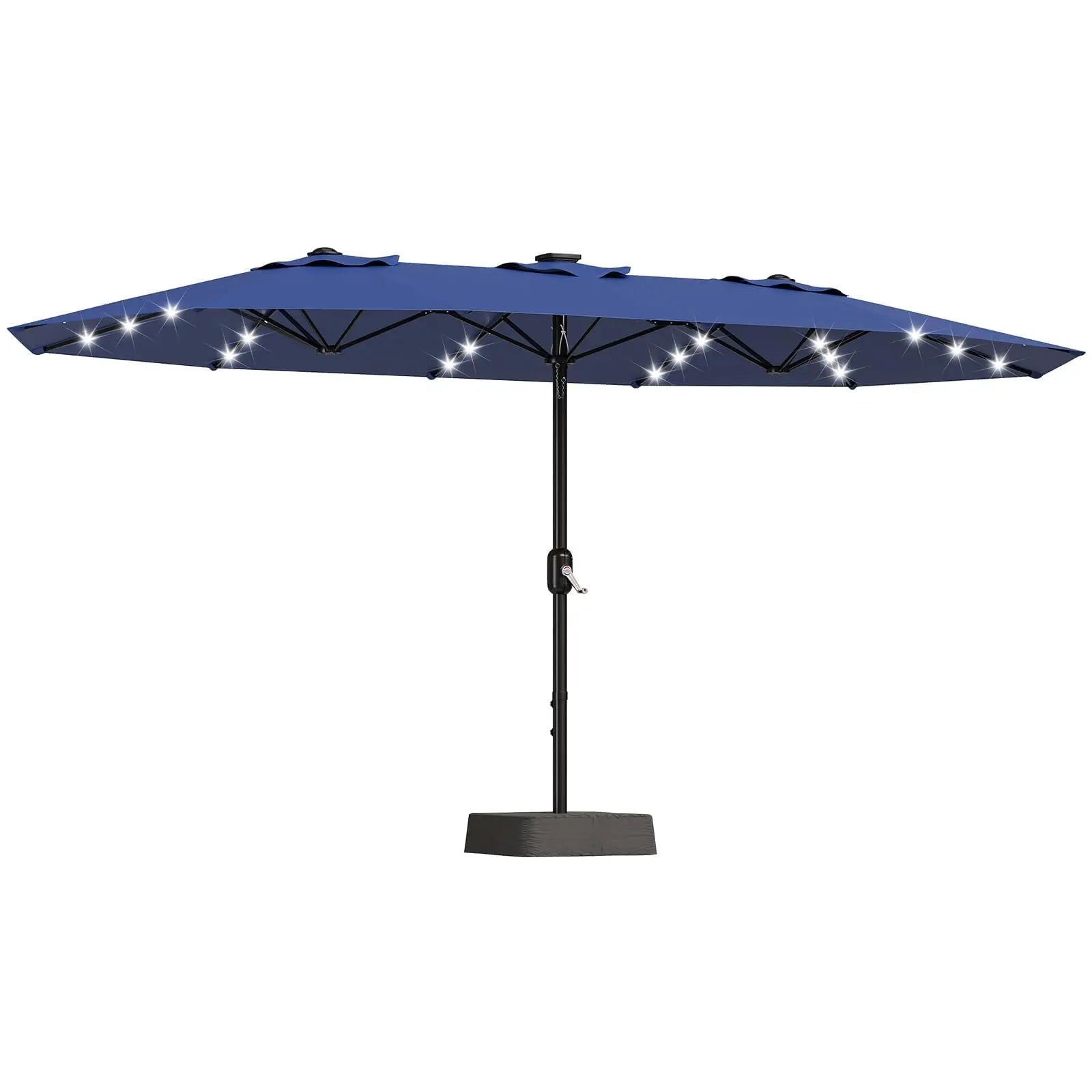 15Ft Outdoor Patio Umbrella, Umbrella With Solar LED Lights & Base, Large Rectangle Sunshade W/Crank Handle, UV Protection For Pool/Lawn
