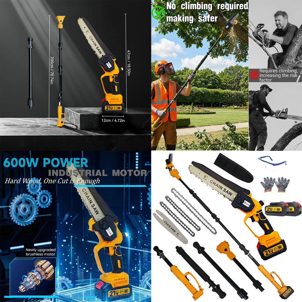 2-in-1 Electric Pole Saws, 6"&8"Cordless Power Saw with Extension Pole, Two 21V 3.0Ah Batteries for Wood Cutting/Tree Trimming
