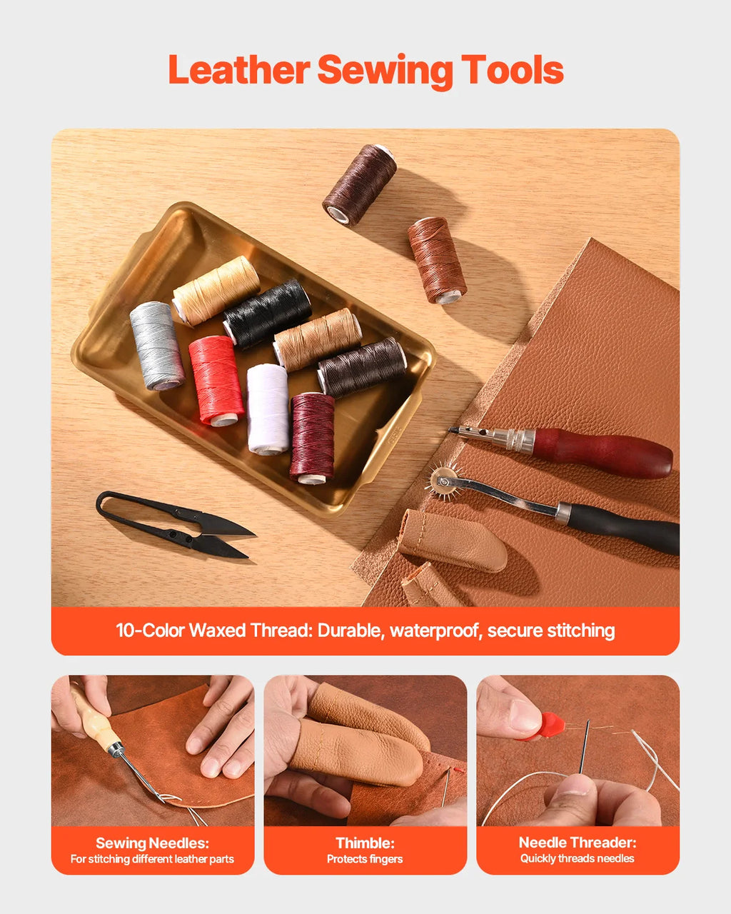 SucceBuy 59/61/72 PCs Leather Working Tools Kit, Leathercraft Tools w/Storage Bag, Engraving Punching Sewing Stamping Tools