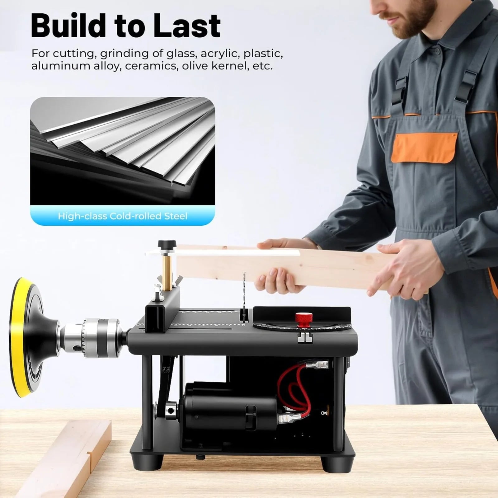 Mini Sliding Table Saw, Electric Precision Saw Cutter with 35MM Cutting Depth and Angle Adjustment 0‑90 Degree, 1000-3000RPM