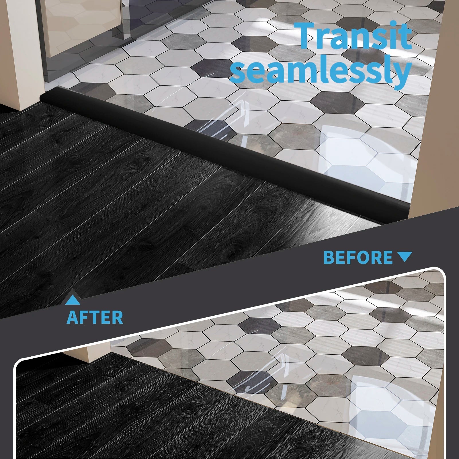Art3d 10ft Self Adhesive Vinyl Floor Transition Strip, 10 Feet Laminate Floor Strip, Floor Flat Divider Strip for Joining Floor Gaps