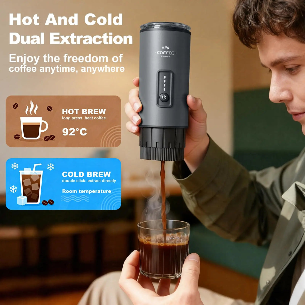 Model Number: AEG2523-grey Portable 3 in 1 Electric Espresso Coffee Maker Rechargeable Self Heating Brewer with Carrying Bag and Stand for Camping Hiking
