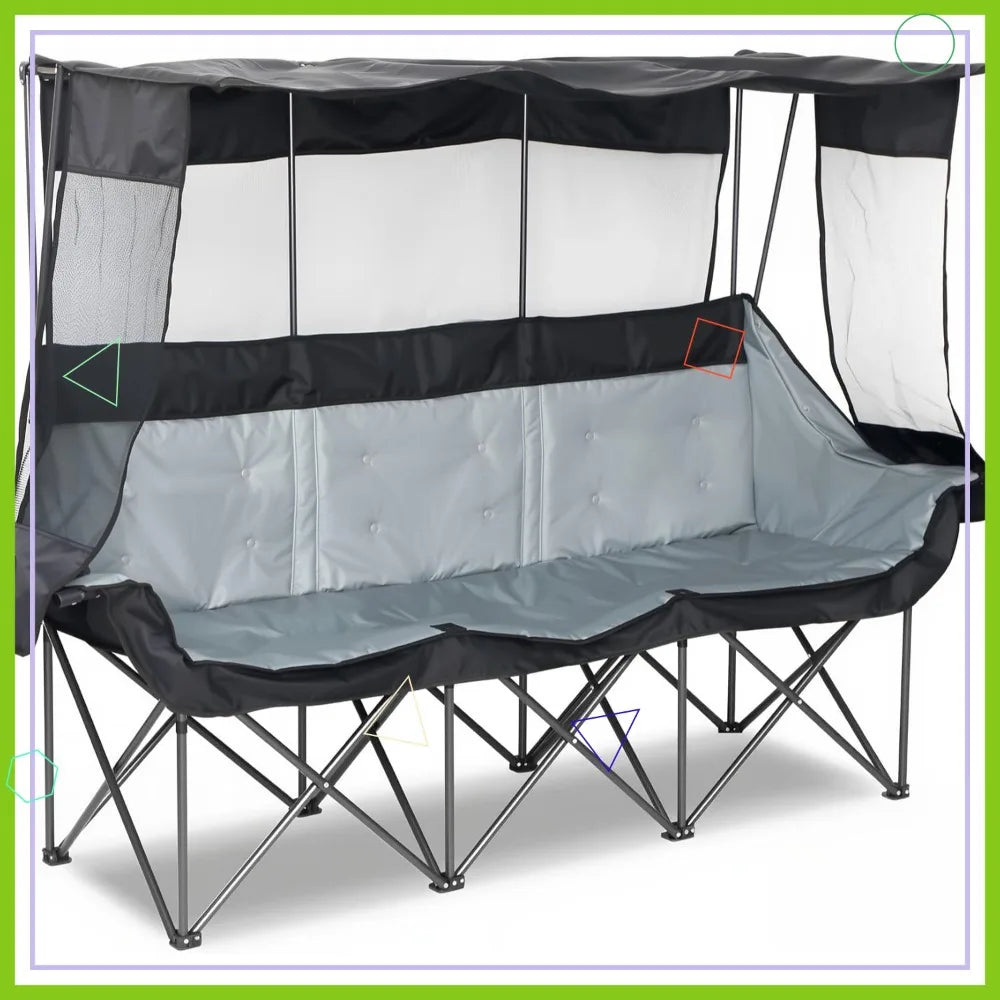 Oversized 3 Person Camping Chair with Canopy Shade, Fully Padded, Folding Outdoor Chair for Camping, Lawn, Backyard