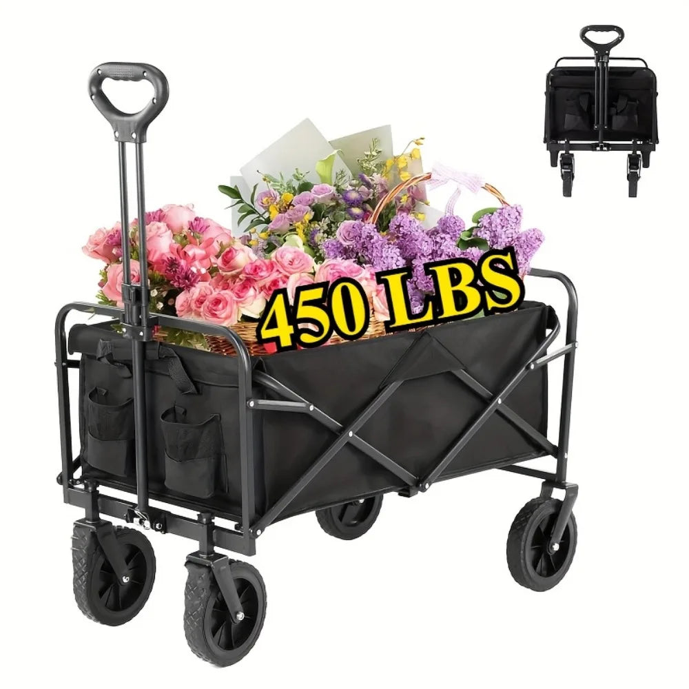 High-Capacity Heavy-Duty All-Terrain Folding Cart - Stainless Steel Frame and Foldable Multi-Purpose Wagon,
