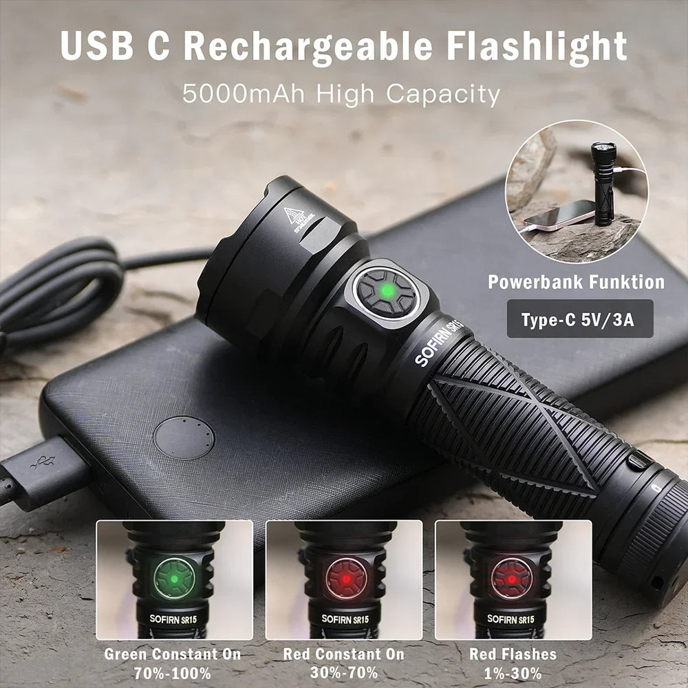 LED Flashlight, 4500 Lumens, USB C Rechargeable, Magnetic Base