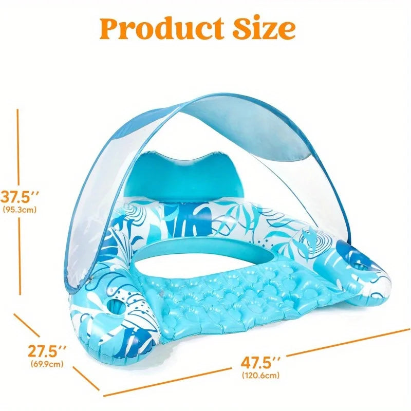 JOYFY XL Inflatable Pool Floats with Canopy, Lounge Chairs with Cup Holders for Adults, Inflatable Floaties Party Beach Summer