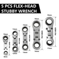 GOSWIFT 5pcs Dual Flex Head Ratcheting Wrench Set, Double Box End, Flex-Head, Stubby Metric Combination Wrench Set