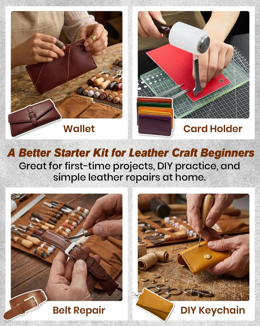 Sakerneo Leather Working Tools kit Max Version with Custom Handbag Cutting Mats Engraving Punching Sewing Stamping Sanding Tools for Handicraft Work, Repair
