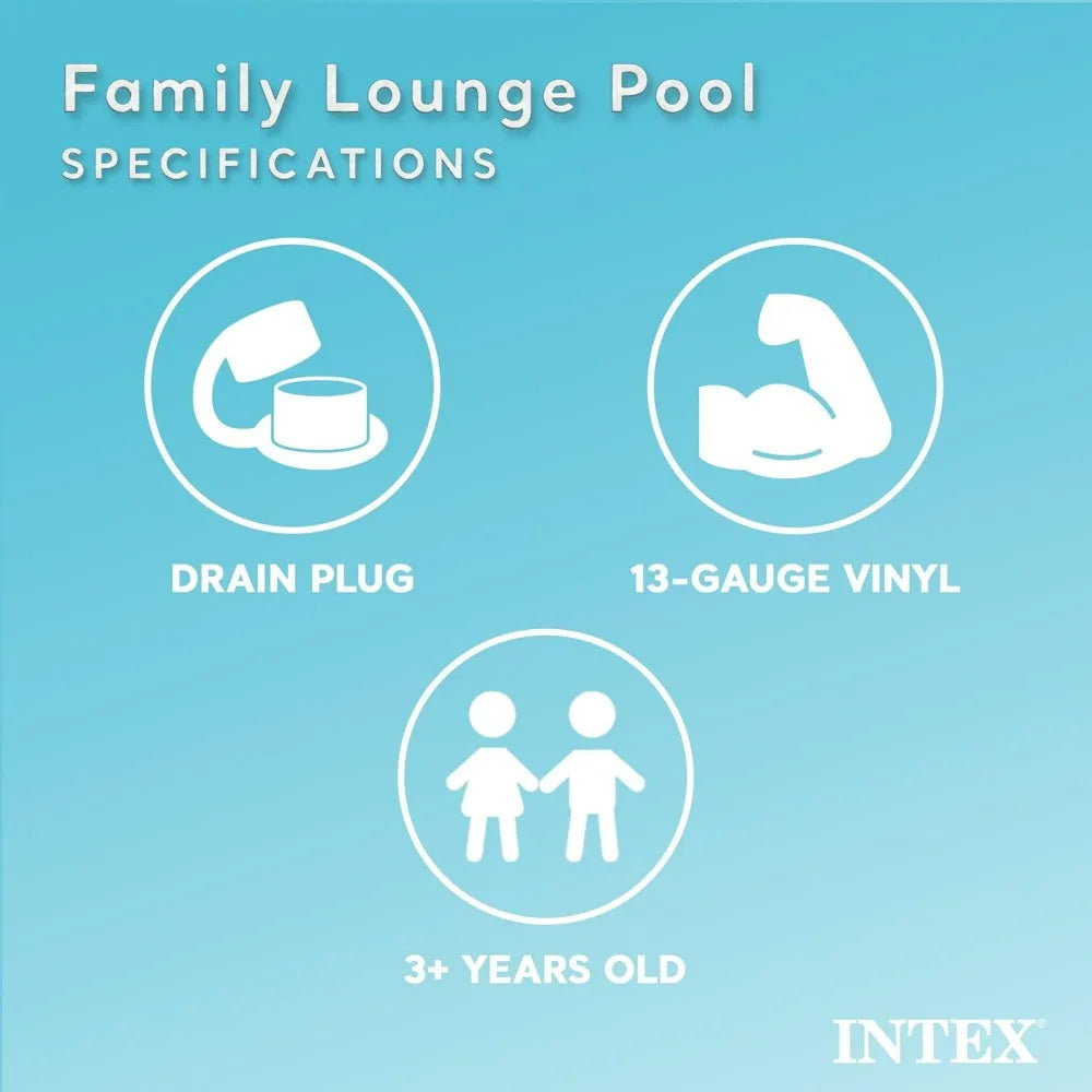 Intex Swim Center Inflatable Family Lounge Pool, 90"x86"x31" Blue, 156 Gallon Capacity Swimming Pool with Built-in Bench Cup Holder, Outdoor