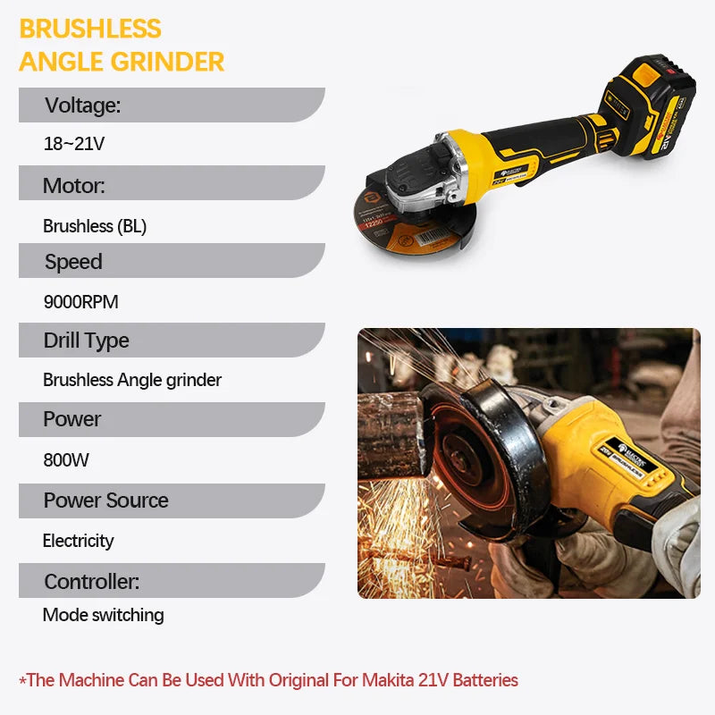 Electric Goddess DCG406 Brushless Angle Grinder Cordless Metal Polishing Machine Cutting Woodworking Power Tool For Makita 21V Battery Pin