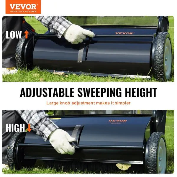 SucceBuy Push Lawn Sweeper, 26 Inch Leaf & Grass Collector, Strong Rubber Wheels & Heavy Duty Thickened Steel