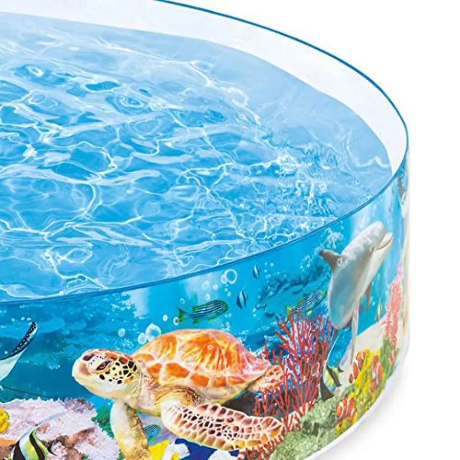 Deep Blue Sea 8 Feet x 18 Inch Snap Set Instant Round Plastic Above Ground Swimming Kiddie Pool for Ages 3 Years and Up,