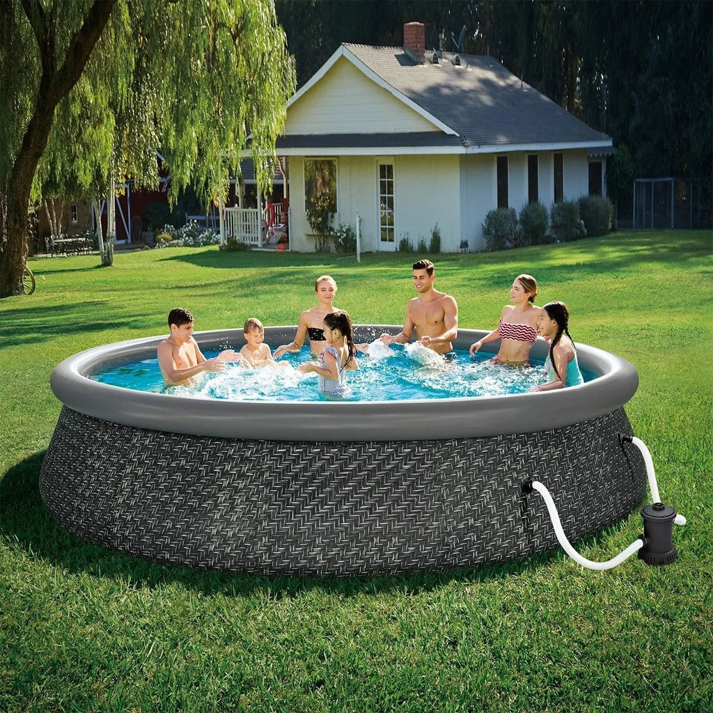 Bestseller: 14' x 36" Quick Set Inflatable Ring Above Ground Outdoor Swimming Pool with RX600 GFCI Filter Pump and Ladder, Dark Wi
