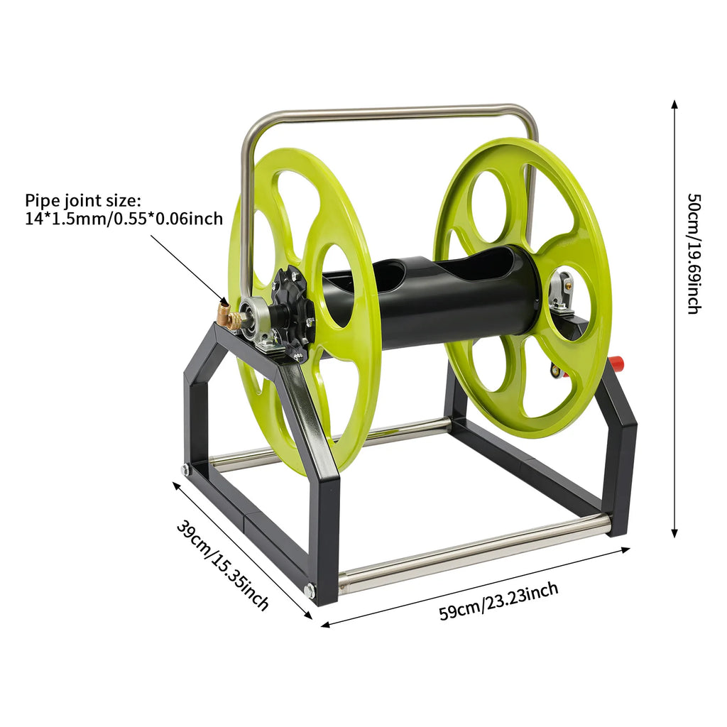 Garden Hose Reel, Metal Hose Reel, Water Hose Holder with 360° Swivel Nozzle & Crank Handle for Yard Lawn Patio Garden