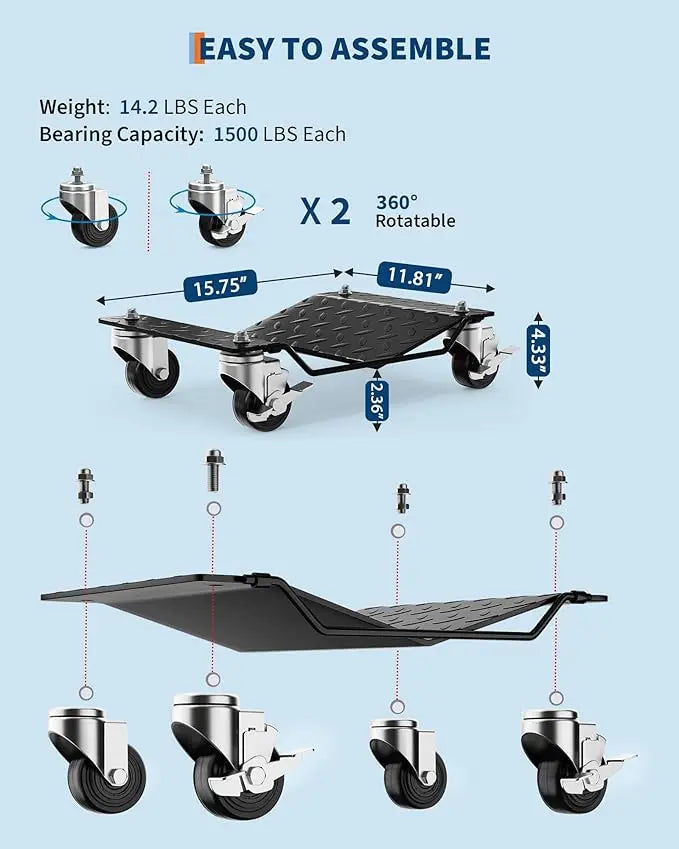 HiMiss Car Wheel Dolly, 6000 lbs/2722 kg Car Moving Cart with Brakes, 2/4 Piece, Heavy-Duty Vehicle Dolly, Moving Cars, Trucks, Trailers, Motorcycles  and Boats