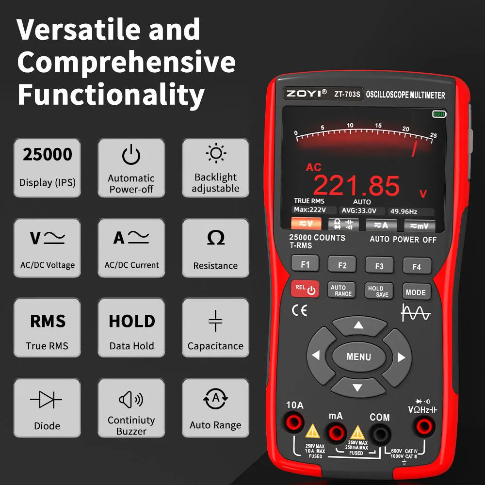 ZOYI ZT-703 Handheld digital oscilloscope multimeter three-in-one two-channel oscillometer signal generator electrician