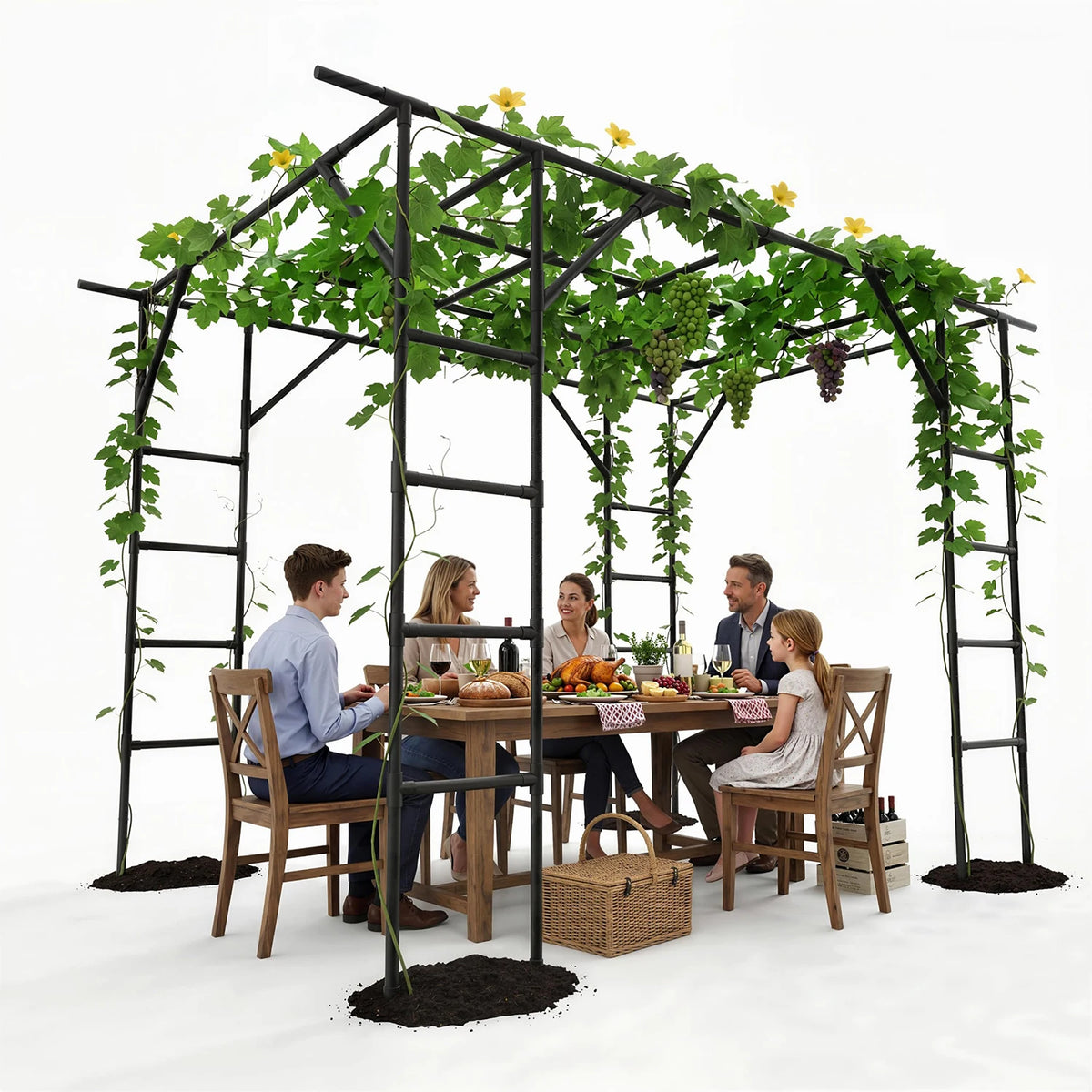 HiMiss 132in Garden Arch Trellis For Cucumber Grape Vine, Heavy Duty Metal Plant Trellis For Climbing Vegetables Flowers Raised Beds