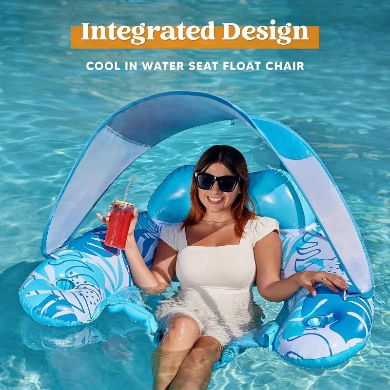 JOYFY XL Inflatable Pool Floats with Canopy, Lounge Chairs with Cup Holders for Adults, Inflatable Floaties Party Beach Summer