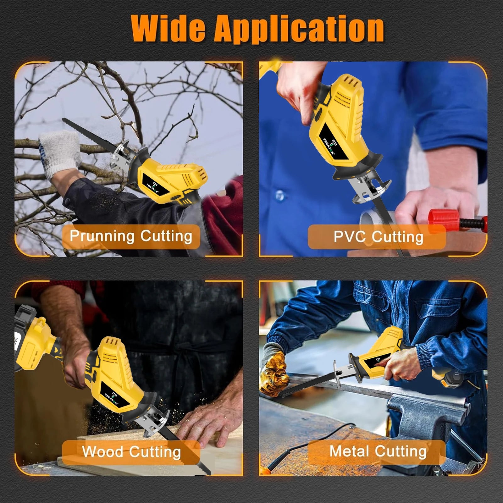 Cordless Reciprocating Saw Cutting Tool Home DIY Wood Metal PVC Pipe Cutting 20V with Battery