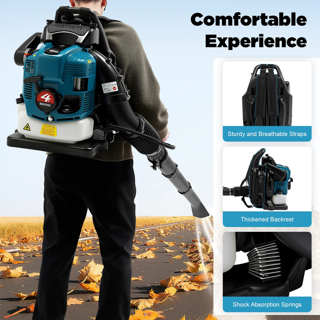 Bymaocar 75.6CC Backpack Leaf Blower, 4-Stroke Garden Gas Powered Leaf Blower, Powerful Blowing Low Fuel Consumption, 2600W for Leaf Sweeping, Lawn Cleaning