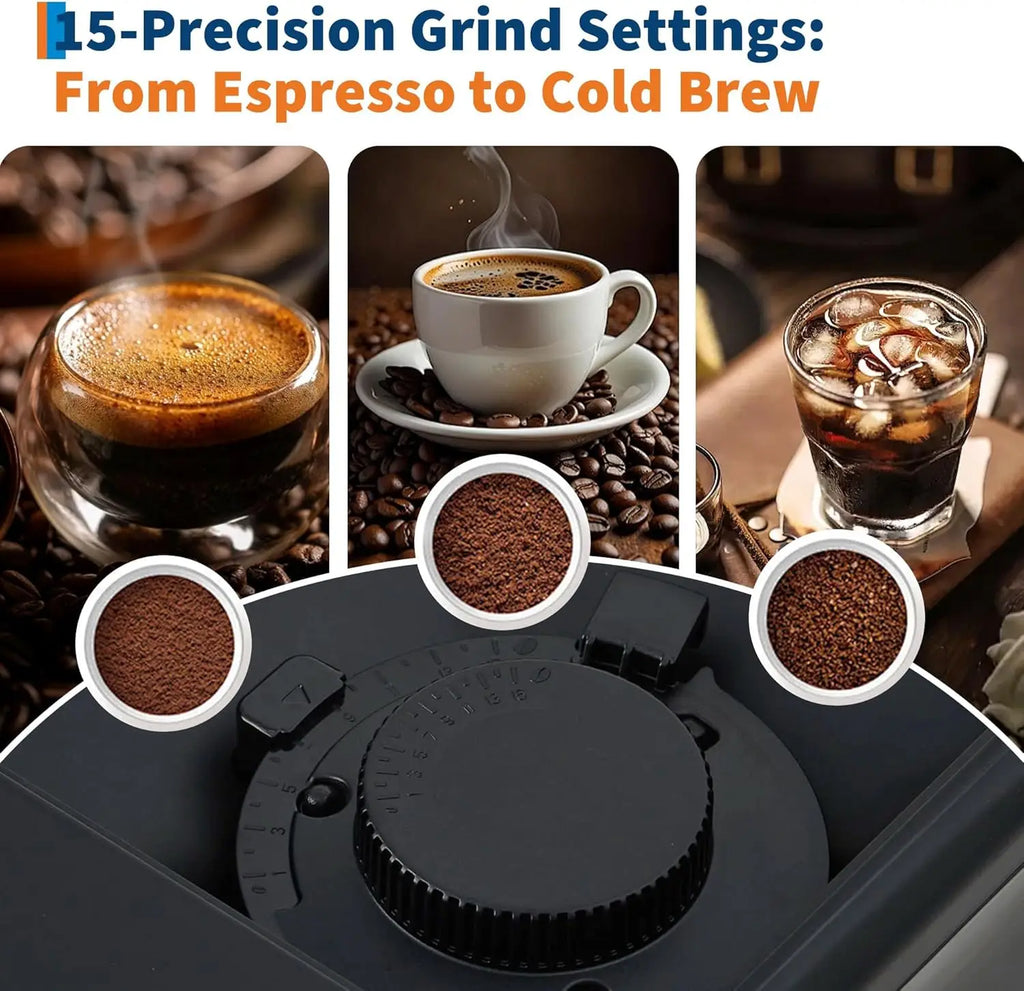 Acekool 3rd-Gen Espresso Coffee Maker with Milk Frother - Removable Brewer & Grinder, Adjustable Coarseness/Flavor, Detachable Milk Tank