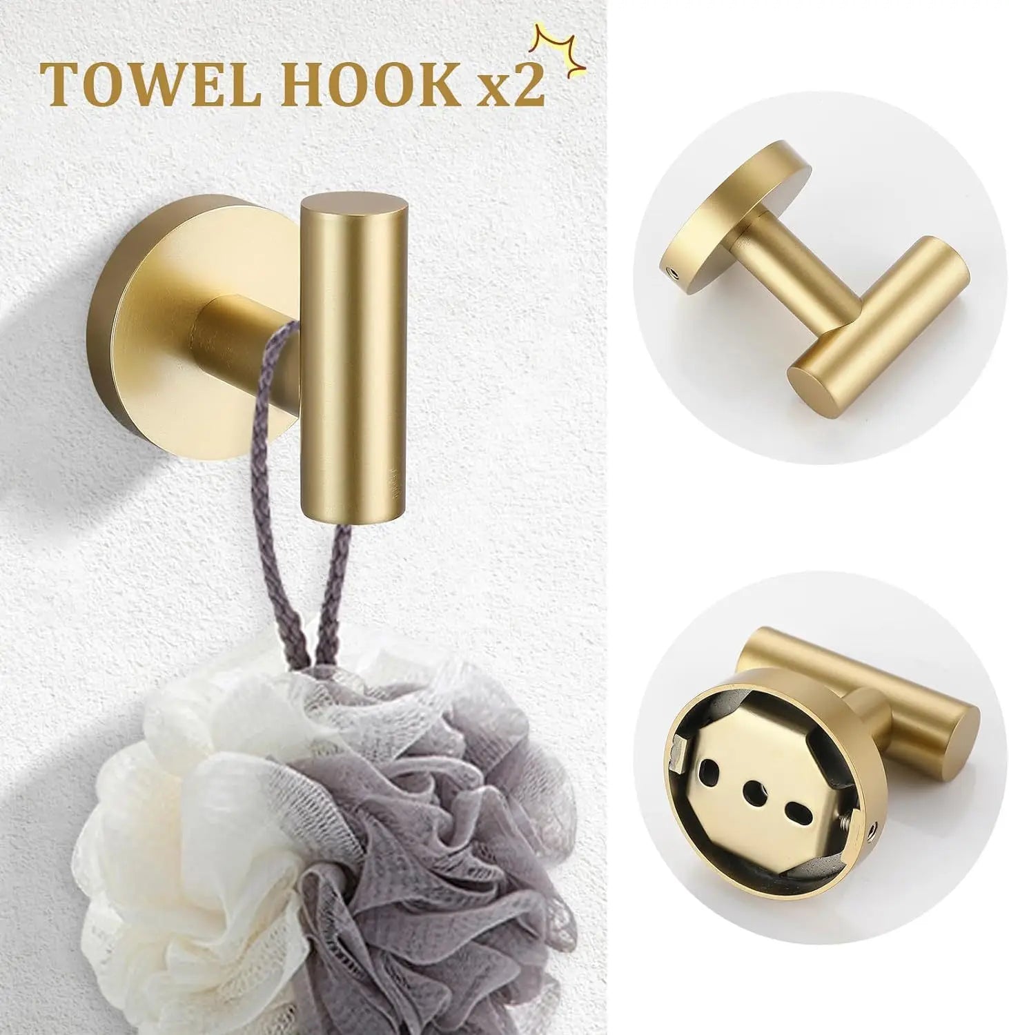 5 Piece Bathroom Accessories Set, Brushed Gold, Stainless Steel