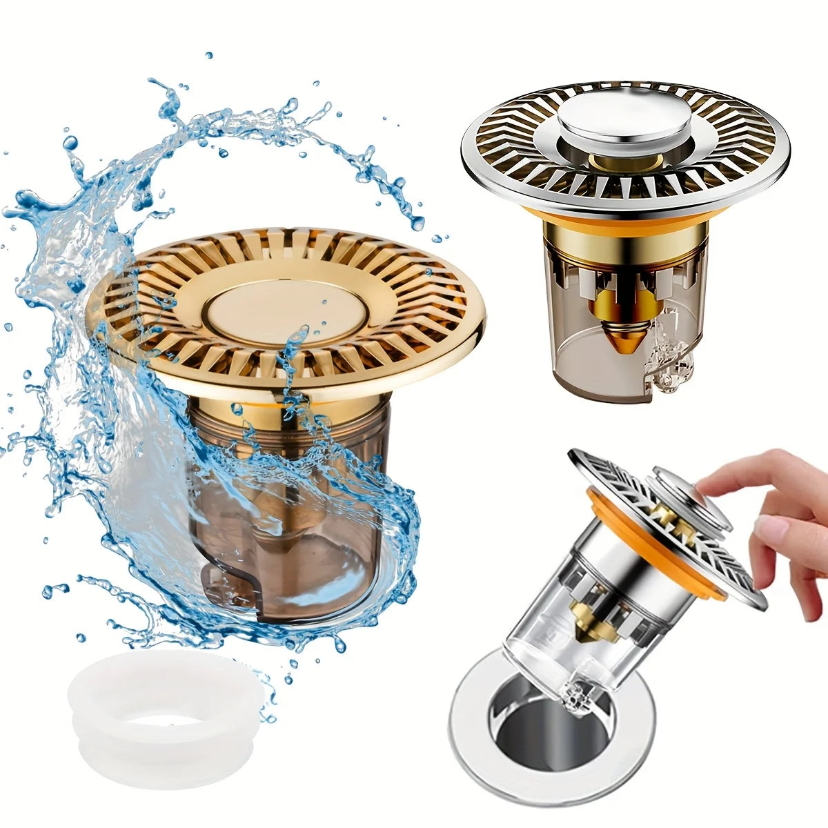 Pop-Up Sink/Tub Stopper, Hair Catcher, Magnetic, Stainless Steel