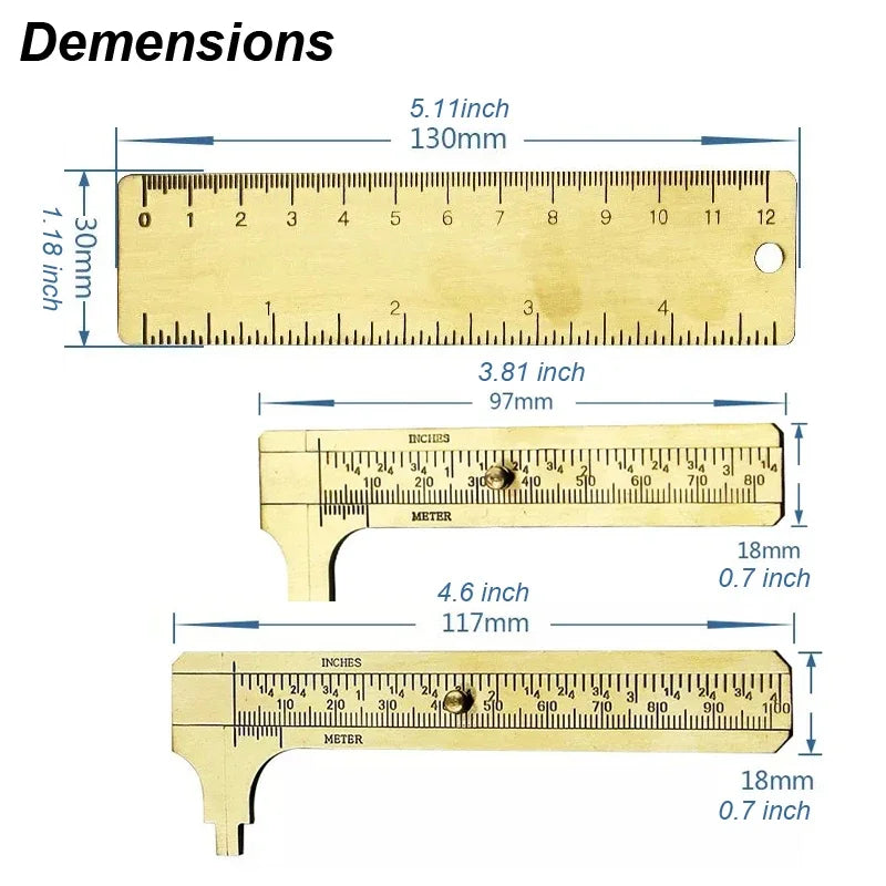 1pc Brass Vernier Caliper, Mini Precision Measuring Tool with Metric & Imperial Scale, Pocket Size Slide Gauge for DIY