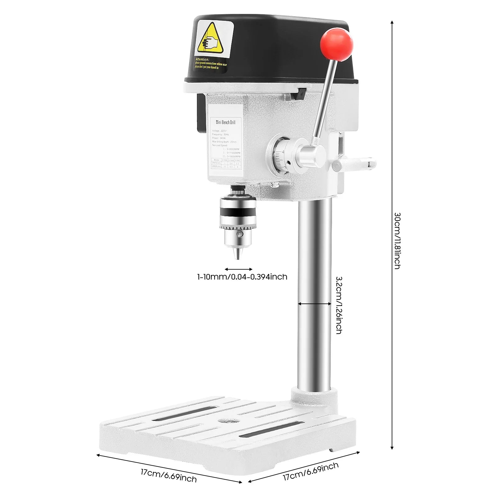 Corded Mini Table Drill, 340W, 16000 RPM, 3 Speed