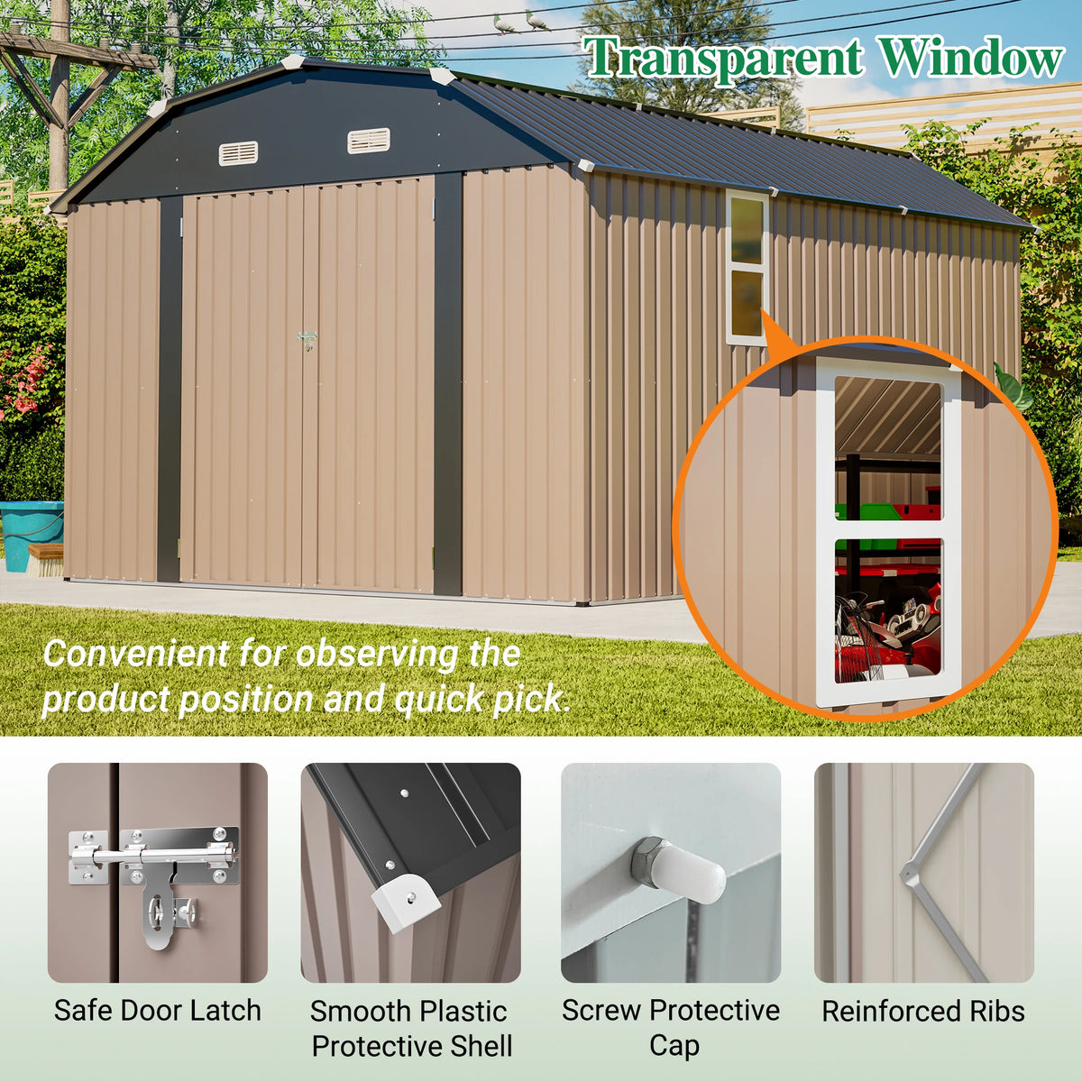10' x 12' Metal Outdoor Storage Shed with Floor Frame Kit Tool Shed Heavy Duty, Floor Not Included