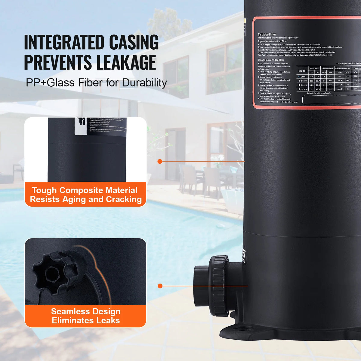 SucceBuy Cartridge Pool Filter 50/325/425/525 Sq. Ft Filter Area Inground Pool Filter Above Ground Swimming Filtration  System