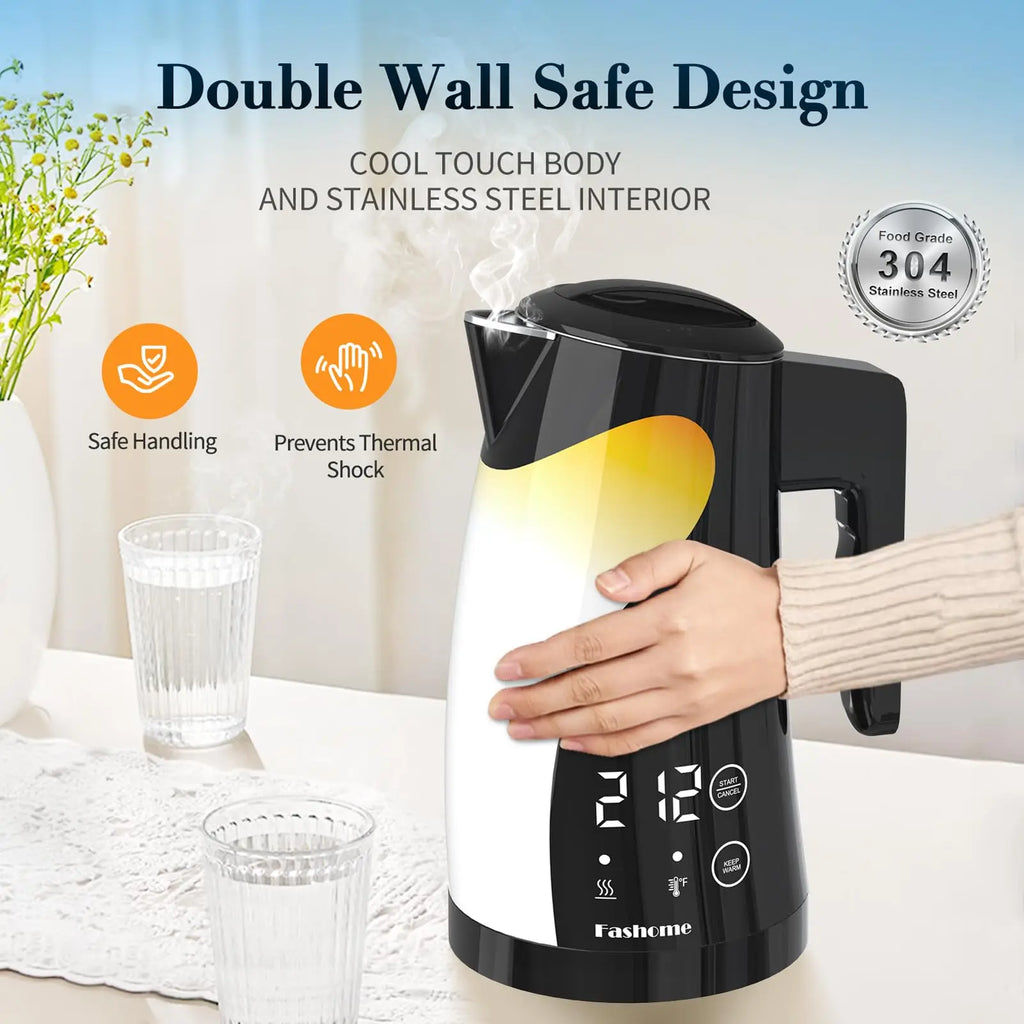 1200W Temperature Control Electric Kettle, 1.25L Stainless Steel Electric Teapot, 2 Hour Keep Warm, Automatic Shut Off, Boil-Dry Protection, Digital LED Display, Fast Boiling Tea Kettle & Hot Water Boiler