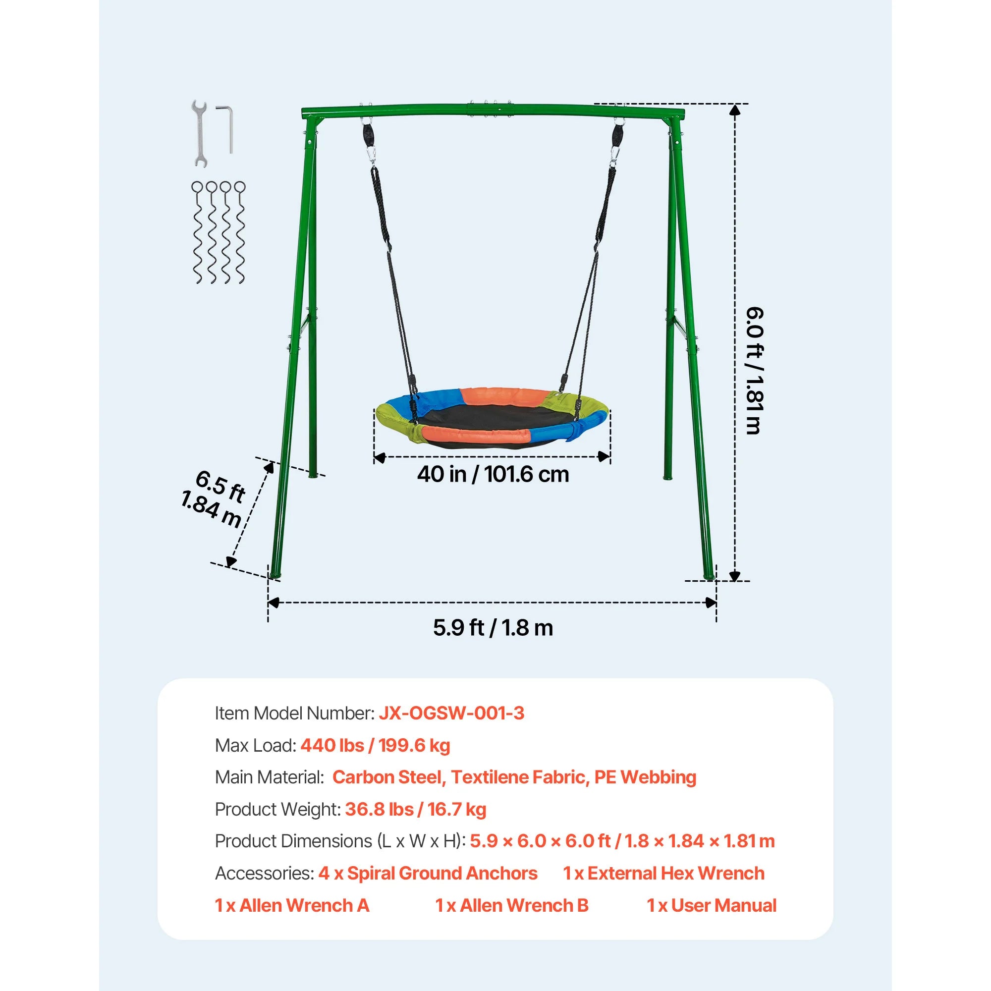 SucceBuy Swing Set for Backyard 32/40/60x32"Heavy Duty A-Frame Metal Stand 440lbs Reinforced with Spiral Ground Anchors for Kids