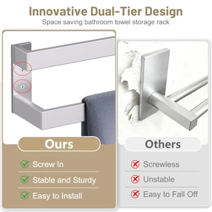 Double Towel Bar, Towel Rack for Bathroom Stainless Steel Wall-Mounted Bathroom Hardware Accessories 23.6/24/32 Inch