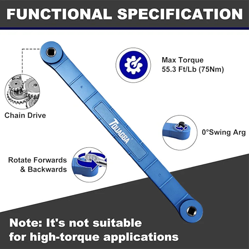 Tquagga Tight Reach Offset Extension Wrench Set – 15.5" Heavy-Duty Carbon Steel Wrench with 1/2", 1/4" & 3/8" Drive Adapters, Zero Swing Arc for Confined Spaces, Universal Access Tool for Automotive Repair & Home DIY