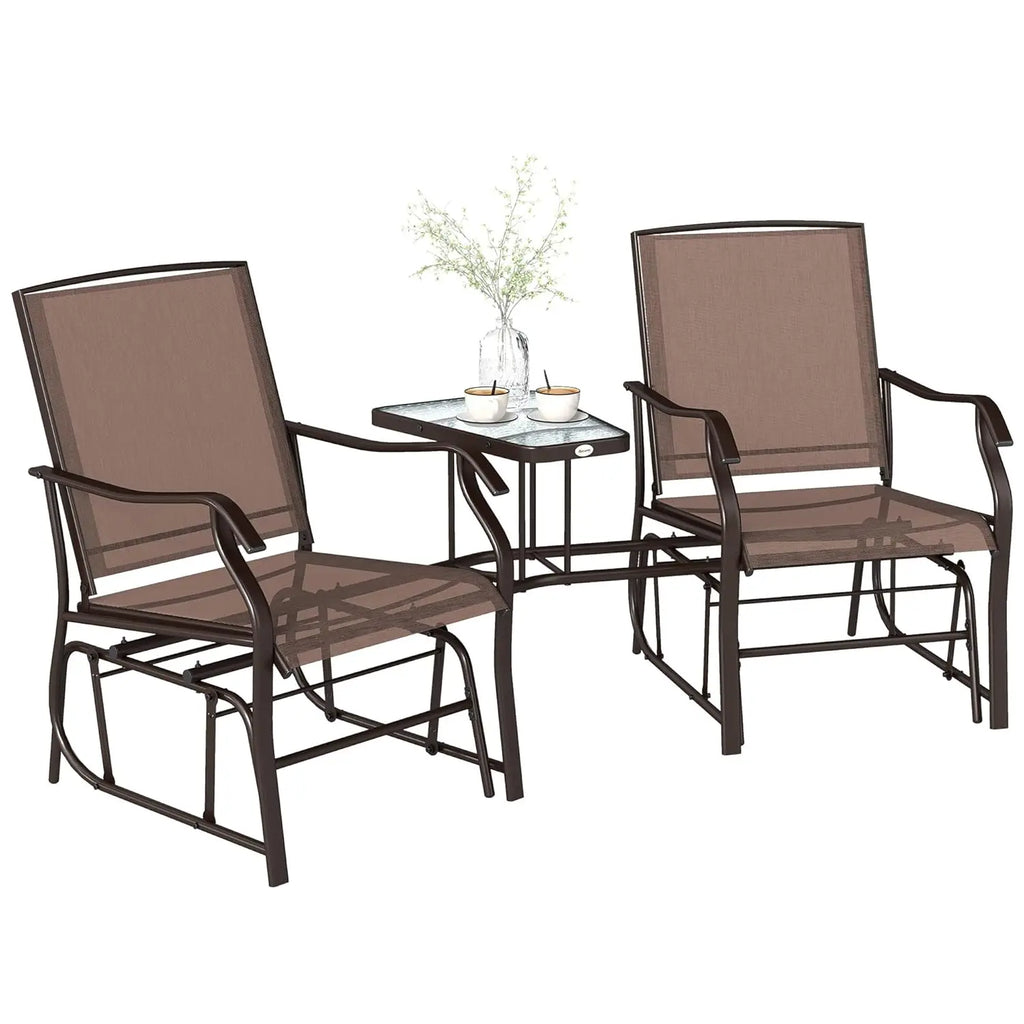 XiaoLang  Outdoor Glider Chairs with Coffee Table, Patio 2-Seat Gliders with Breathable Sling Fabric,
