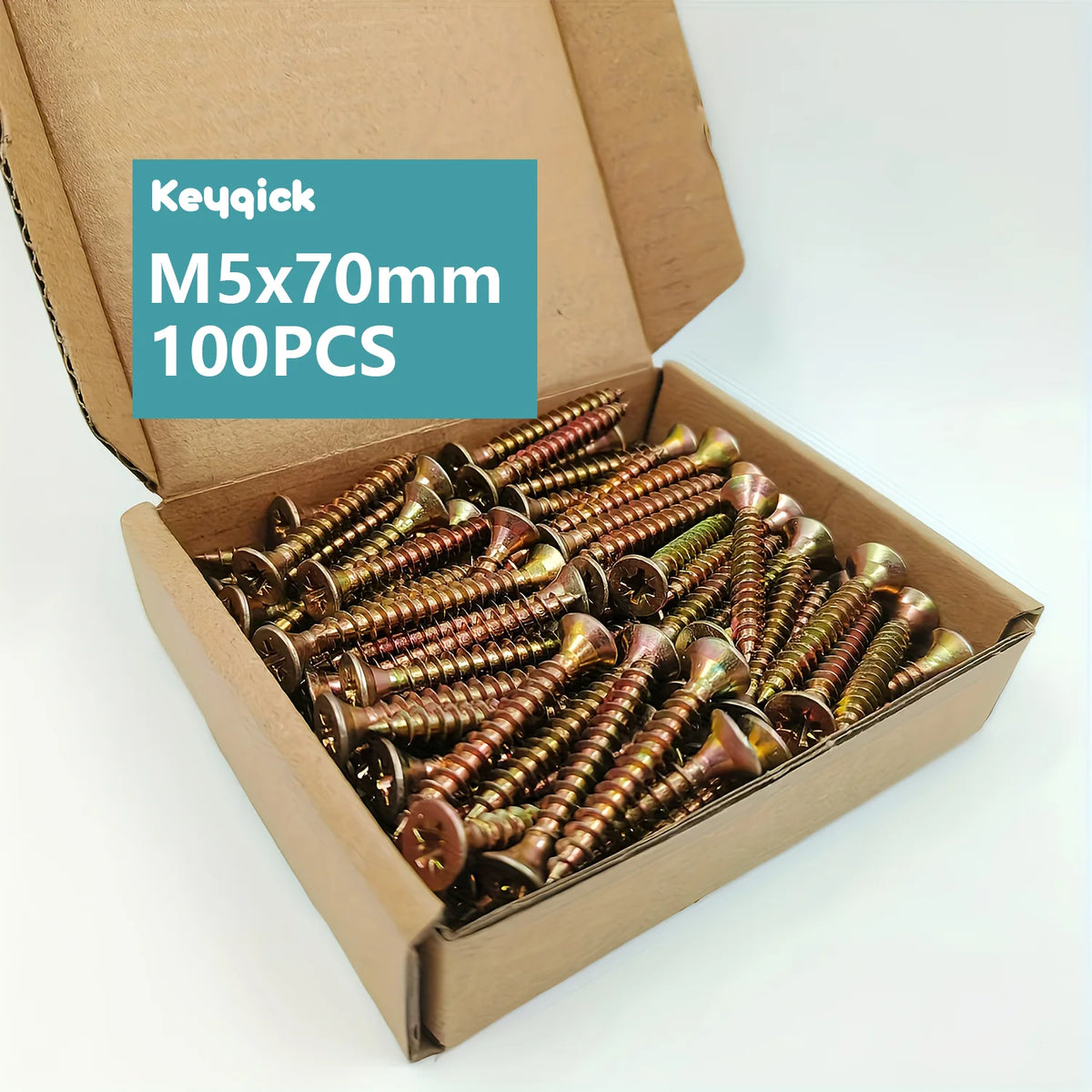 Keyqick 100PCS/200PCS Self-Tapping Wood Screws, M4/M5 Full Thread Countersunk Screws, 16-80mm Zinc-Coated Self-Tapping Tip & Cross Head Screws for Woodworking, Furniture, - No Pre-Drilling Required Suitable for Industrial & W