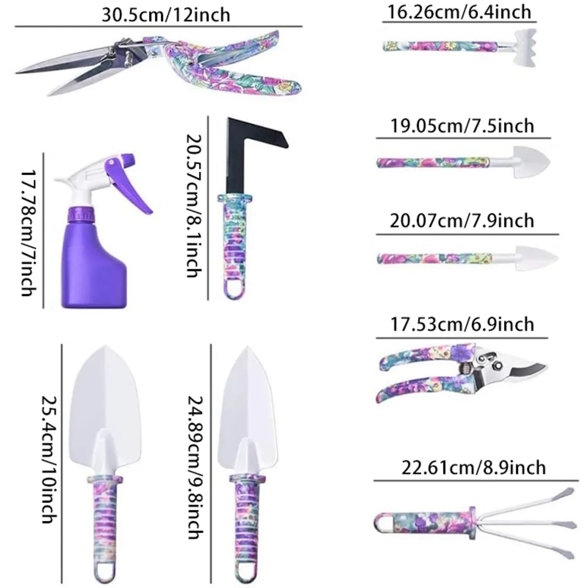Flower Print Gardening Set, Hand Gardening Tools, 10 Pieces