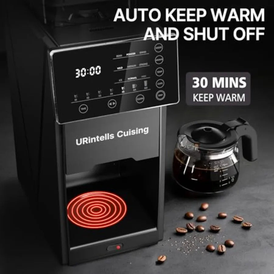 Programmable Coffee Maker with Grinder for Hot and Cold Brew 22 oz Glass Carafe Fully Automatic with Timer and Removable Filter