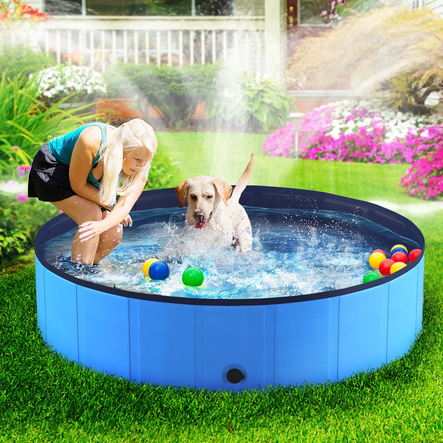 Portable Dog Pool, Foldable Pet Swimming Pool, Anti-Slip Collapsible Pet Pool, Hard Plastic Pool for Pets.