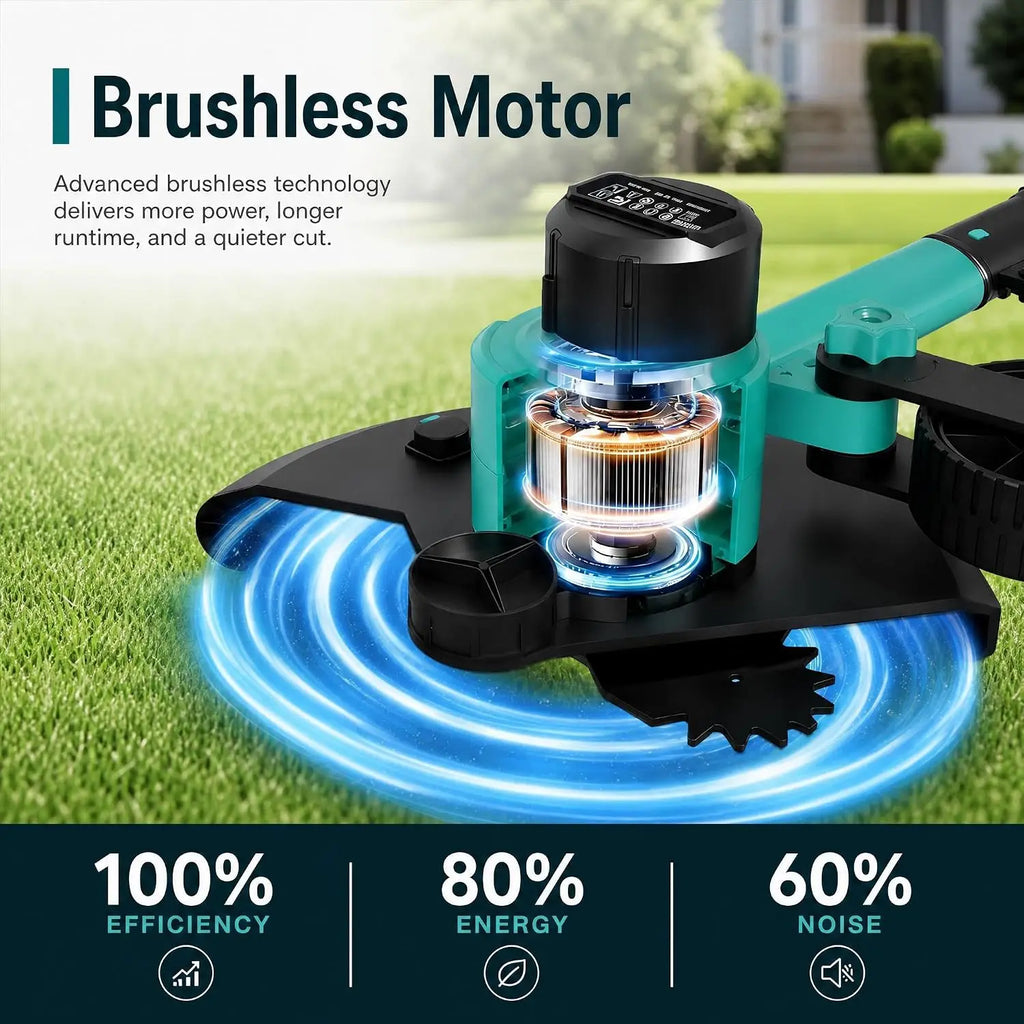 Tacleekii Cordless Lawn Edger with 9 Inch Steel Blade 20V Brushless Motor Electric Yard Edger 3 Cutting Depths, Adjustable Handle, Dual Guide Wheels for Garden, Sidewalks, Driveways Landscaping