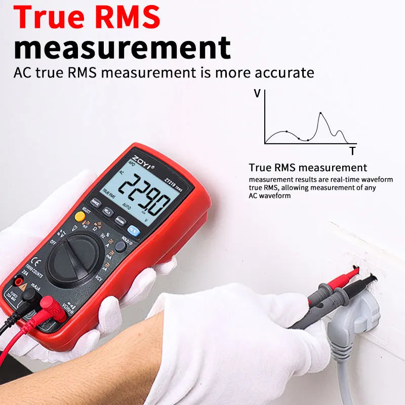 ZOYI Digital Multimeter ZT-219, all-function 4.5-digit true RMS high-precision multimeter with full-range burn-out protection.