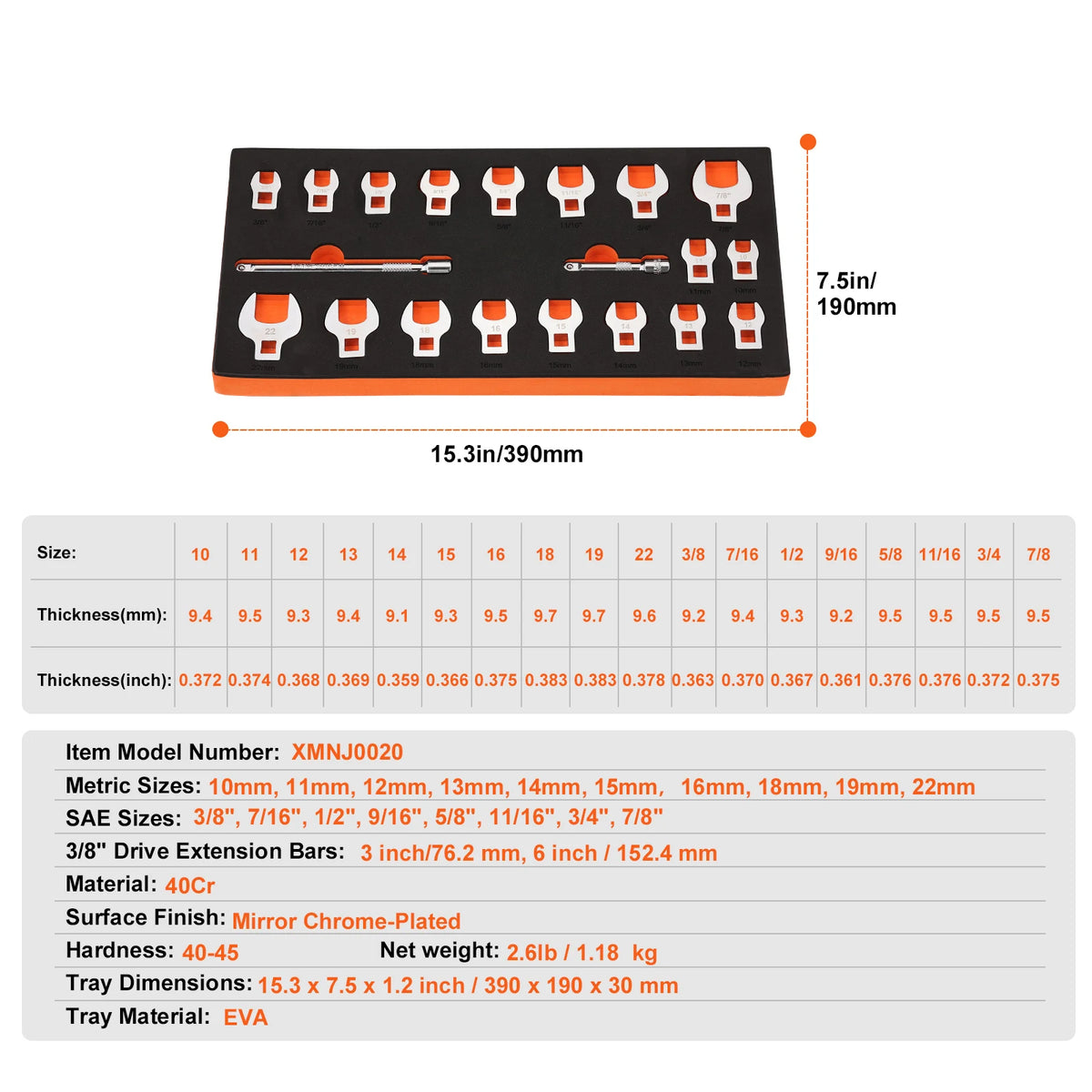 SucceBuy 14/20/24PCs Crowfoot Wrench Set 1/2" 3/8" Drive Crows Foot Wrench Set CR-MO Steel Crowfoot Wrench Set