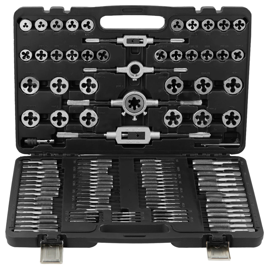 SucceBuy Tap and Die Set 40Pcs, 60Pcs, 110 Metric/SAE Standard Bearing Steel Taps and Dies Essential Threading Tool