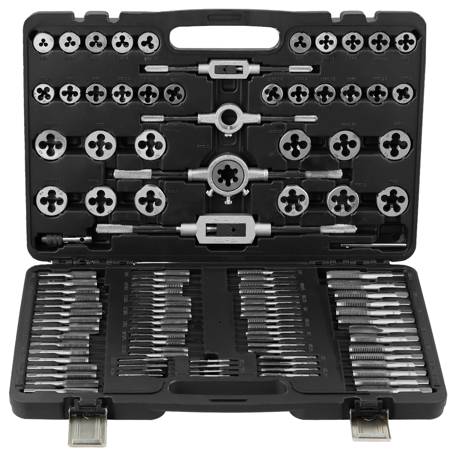 SucceBuy Tap and Die Set 40Pcs, 60Pcs, 110 Metric/SAE Standard Bearing Steel Taps and Dies Essential Threading Tool