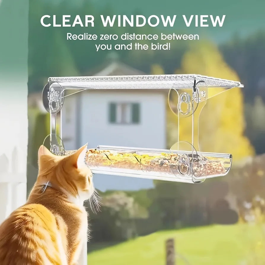 Large Window Bird Feeder with Removable Seed & Water Tray, for Wild Birds with 4 Super Strong Adhesive Hooks