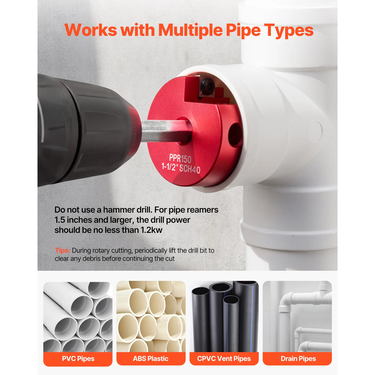SucceBuy PVC Pipe Reamer Kit 5/7/9 PCS Fitting Socket Saver, Fits Standard 1/2" Drills Plumbing Tool Kit for PVC, ABS, CPVC Pipe