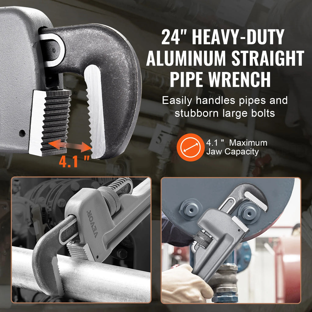 Vevor Pipe Wrench Aluminum Straight Pipe Wrench Adjustable Plumbing Wrench High Strength Jaw & Ergonomic Handle Automotive